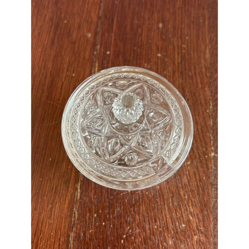 Imperial Glass Cape Cod Clear Pressed Glass Jam Mustard Jar with Lid Vintage